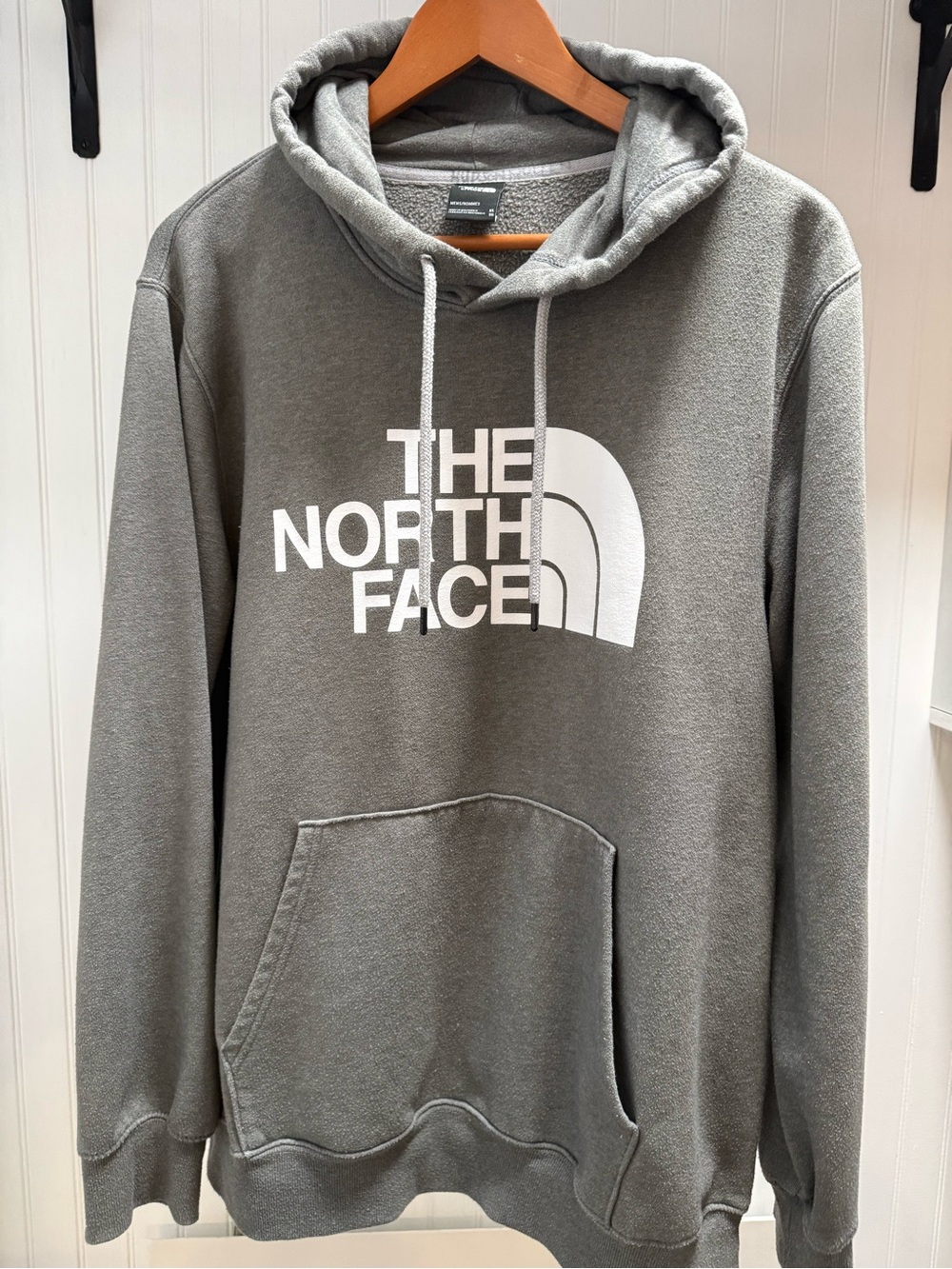 The North Face Men's Gray Pullover Hoodie with White Logo
